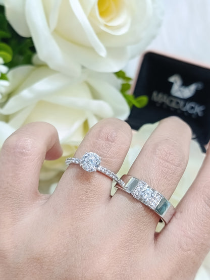 Cubiz Zirconia Sterling Silver 925 couple Rings with Rhodium plated / RG2101-RG2203