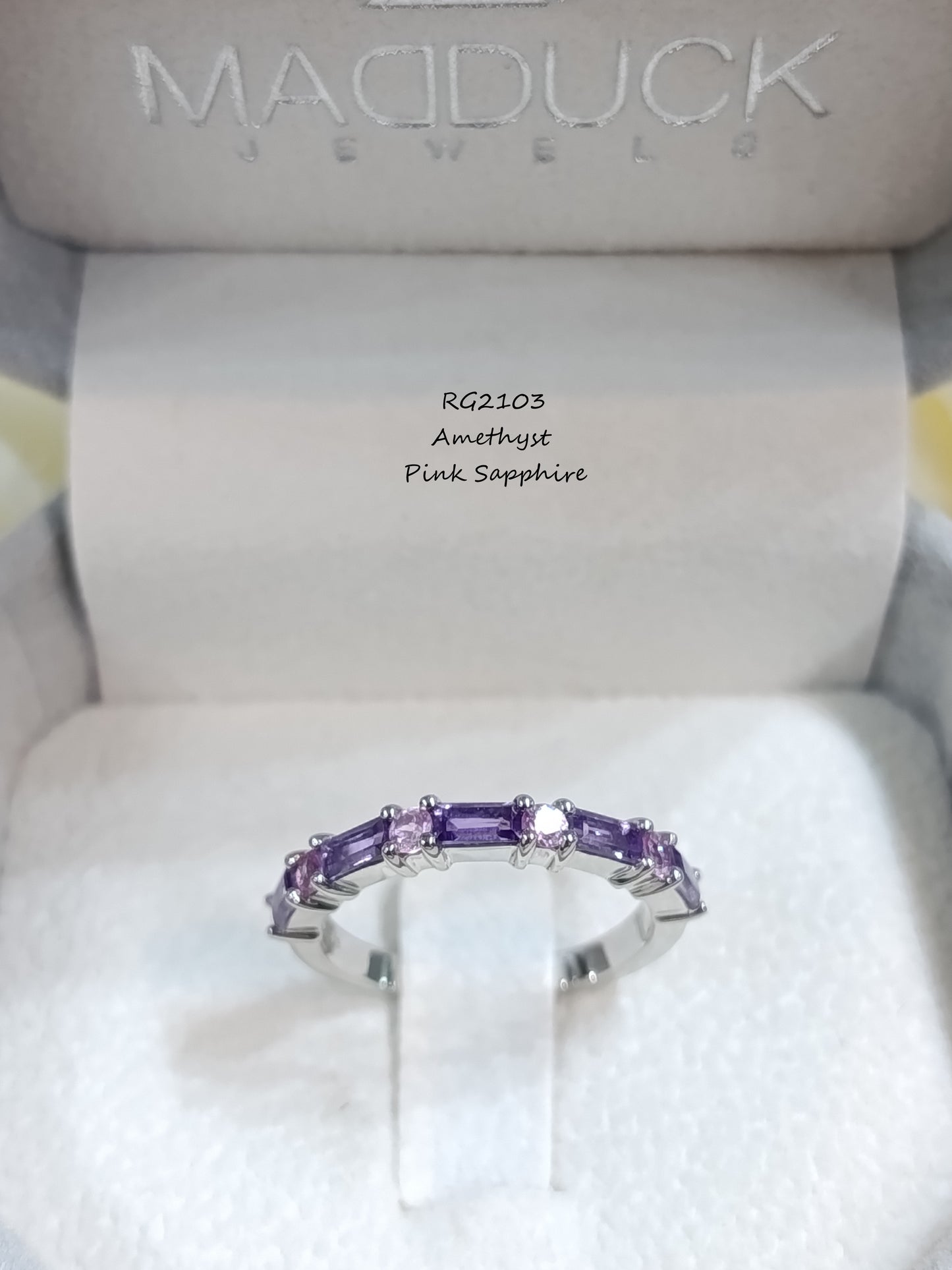 Madduckjewels | Natural Amethyst & Pink Sapphire Half Eternity Ring | 925 Sterling Silver Rhodium-plated | RG2103am-ps