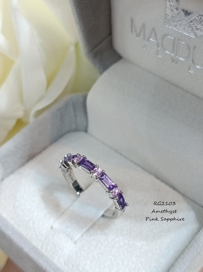 Madduckjewels | Natural Amethyst & Pink Sapphire Half Eternity Ring | 925 Sterling Silver Rhodium-plated | RG2103am-ps