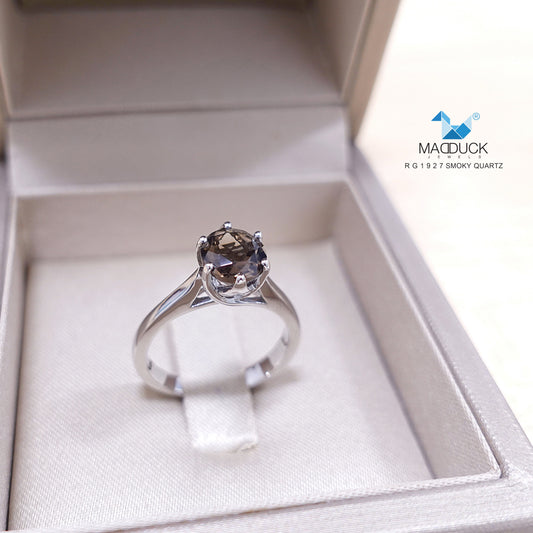 Madduckjewels | Natural Smoky Quartz Ring | Solitaire 6-Prong | 925 Sterling Silver Rhodium-plated | RG1927sm