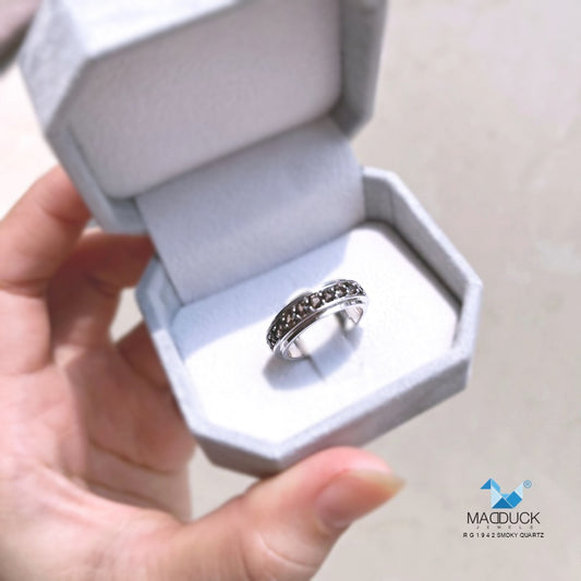 Madduckjewels | Natural Smoky Quartz Ring | Half Eternity Band | 925 Sterling Silver Rhodium-plated | RG1942sm