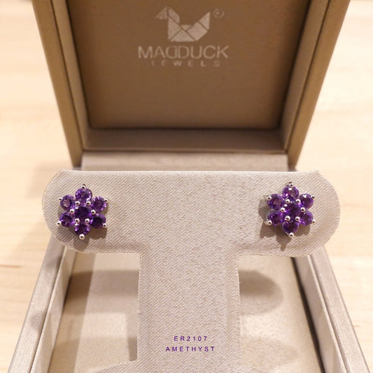 Madduckjewels | Natural Amethyst Earrings | Pikul Flower Design | 925 Sterling Silver Rhodium-plated | ER2107am