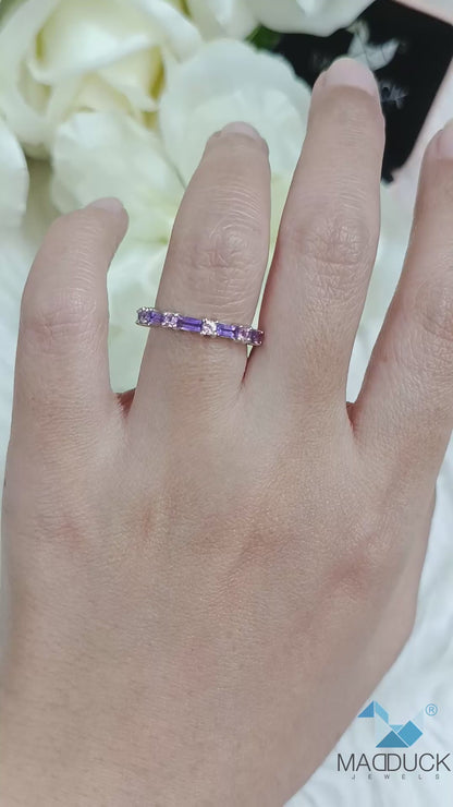 Madduckjewels | Natural Amethyst & Pink Sapphire Half Eternity Ring | 925 Sterling Silver Rhodium-plated | RG2103am-ps