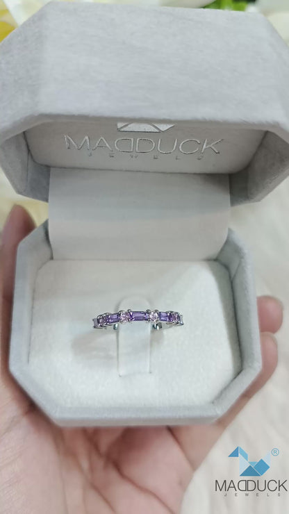 Madduckjewels | Natural Amethyst & Pink Sapphire Half Eternity Ring | 925 Sterling Silver Rhodium-plated | RG2103am-ps