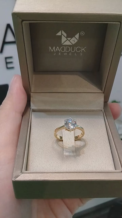 MadDuckJewels 18K Yellow Gold (75%) Engagement & Wedding Ring – CZ / Moissanite / Lab-Grown Diamond – Nickel-Free – RG1416-Y18