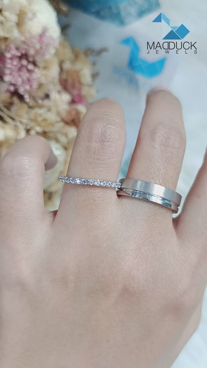 CZ Couple Ring Set – MadDuckJewels Sterling Silver 925 – His & Hers Engagement & Wedding Rings – Rhodium Plated, Nickel-Free – RG1469WGR-RG1919