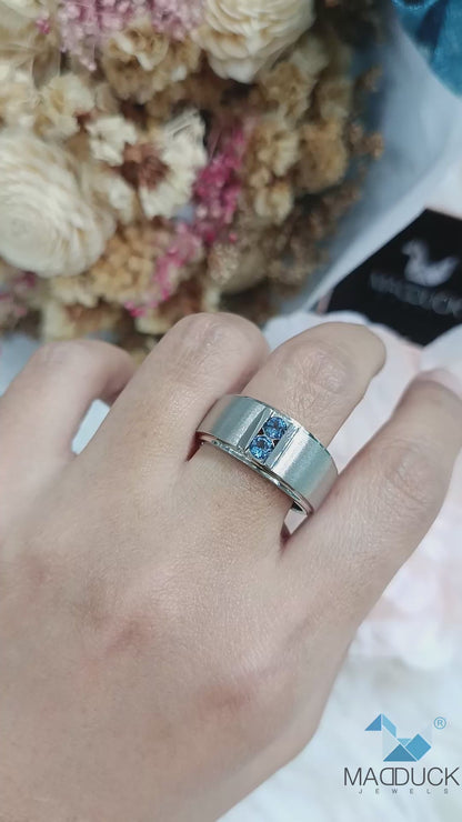 Madduckjewels | Natural London Blue Topaz Ring | Wide Band Matte | 925 Sterling Silver Rhodium-plated | RG1408-LB