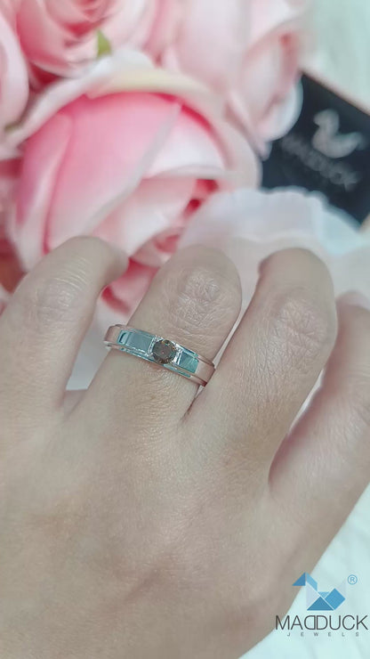 Madduckjewels | Natural Smoky Quartz Ring | Double Track Band | 925 Sterling Silver Rhodium-plated | RG1419sm