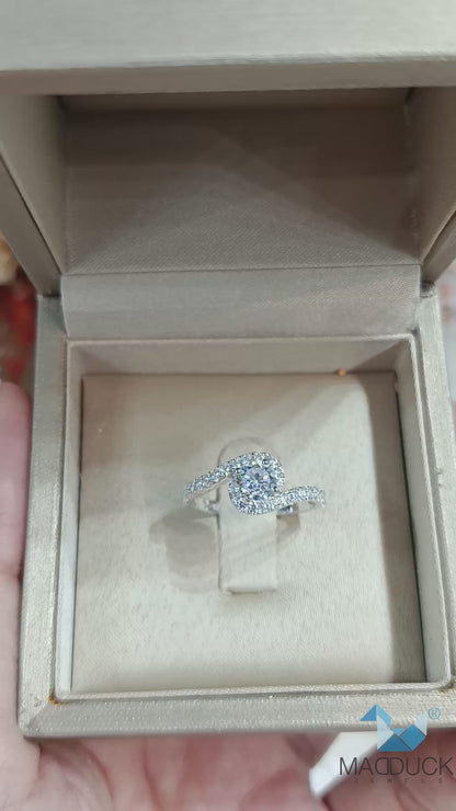 Madduckjewels | CZ Halo Bypass Engagement Ring | 925 Sterling Silver Rhodium-plated | RG1935