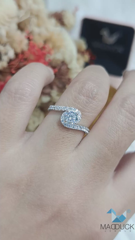 Madduckjewels | CZ Halo Bypass Engagement Ring | 925 Sterling Silver Rhodium-plated | RG1935