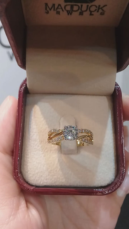 MadDuckJewels 18K Yellow Gold (75%) Engagement & Wedding Ring – CZ / Moissanite / Lab-Grown Diamond – Nickel-Free – RG1567-Y18