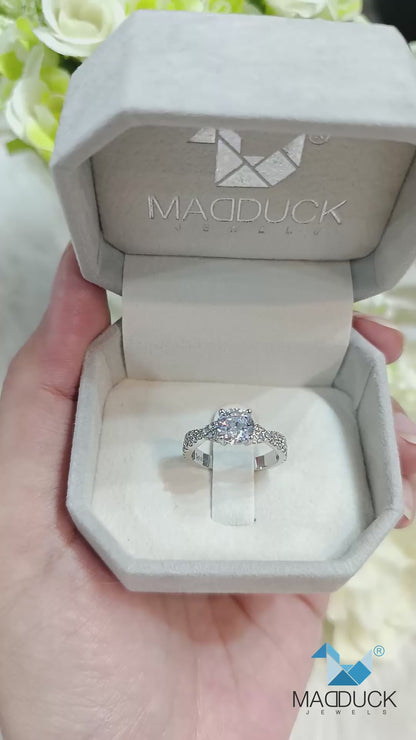 MadDuckJewels Sterling Silver 925 Engagement & Wedding Ring – CZ / Moissanite / Lab-Grown Diamond – Rhodium Plated, Nickel-Free – RG2205