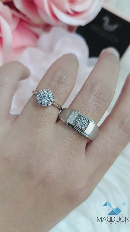 Cubiz Zirconia Sterling Silver 925 couple Rings with Rhodium plated / RG1826WGR-RG1703
