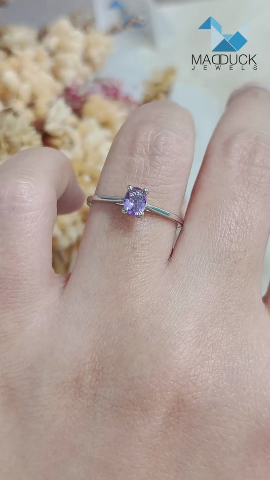 Madduckjewels | Natural Amethyst Ring | Oval 5x4 Cathedral Solitaire | 925 Sterling Silver Rhodium-plated | RG2604-am