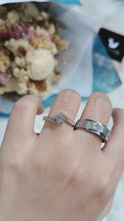 Cubiz Zirconia Sterling Silver 925 couple Rings with Rhodium plated / RG1818WGR-RG1561