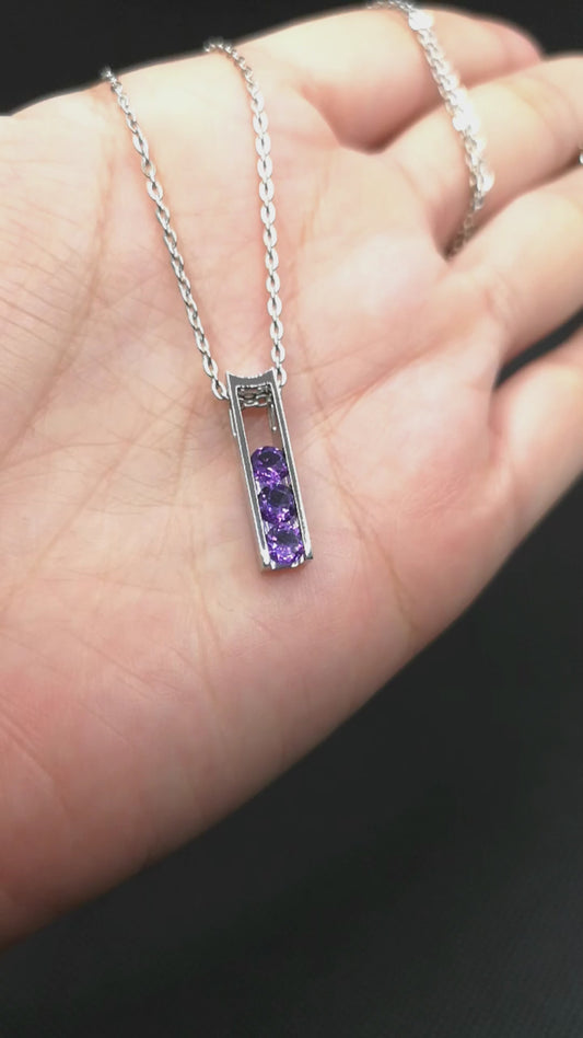 Natural Amethyst Pendant / 925 Sterling Silver Rhodium Plated / Titanium Chain / Nickel-Free | MadDuck Jewels PD2102AM
