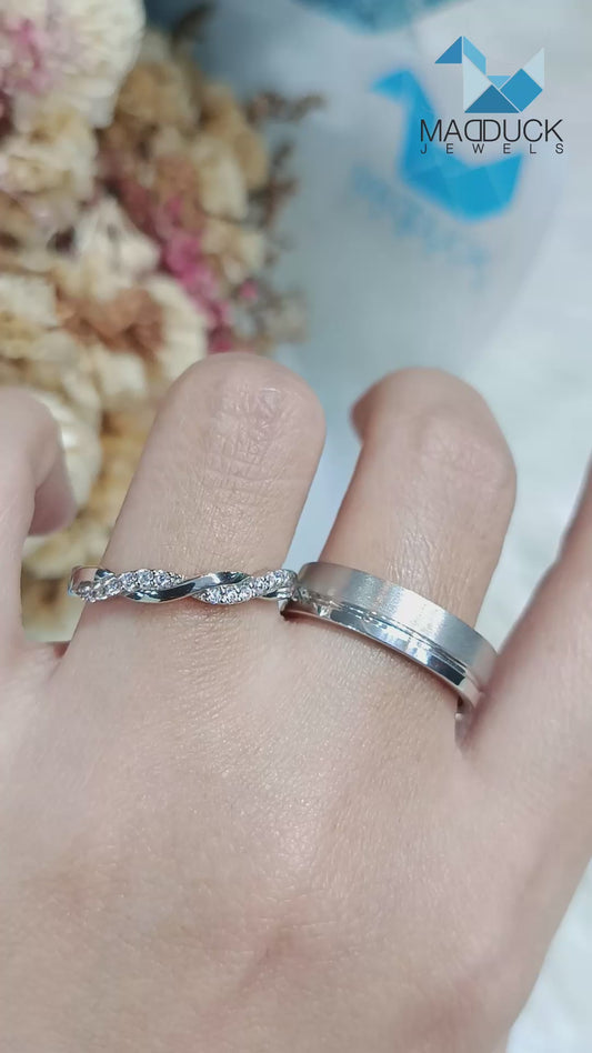 CZ Couple Ring Set – MadDuckJewels Sterling Silver 925 – His & Hers Engagement & Wedding Rings – Rhodium Plated, Nickel-Free – RG1469WGR-RG1525