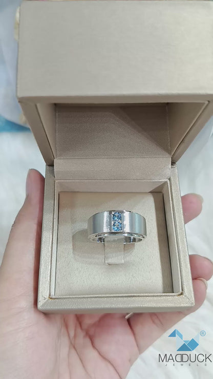 Madduckjewels | Natural London Blue Topaz Ring | Wide Band Matte | 925 Sterling Silver Rhodium-plated | RG1408-LB