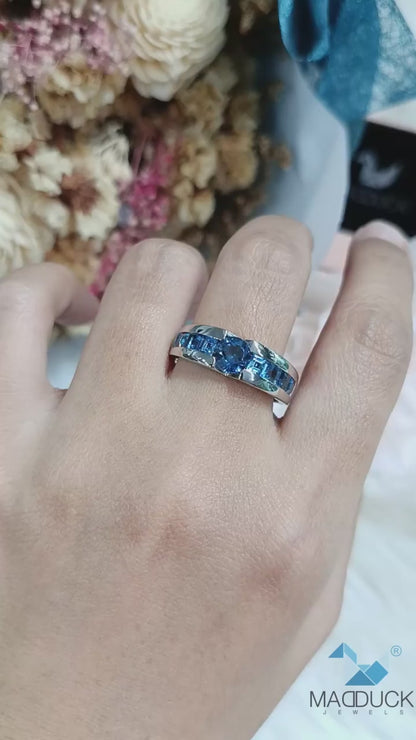 Madduckjewels | Natural London Blue Topaz Ring | Center 6mm + Channel Set | 925 Sterling Silver | RG1625lb