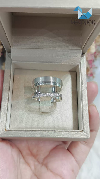 CZ Couple Ring Set – MadDuckJewels Sterling Silver 925 – His & Hers Engagement & Wedding Rings – Rhodium Plated, Nickel-Free – RG1469WGR-RG1527