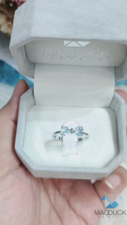 Madduckjewels | Natural Sky Blue Topaz Ring | Double Heart Bow | 925 Sterling Silver Rhodium-plated | RG1811-bt