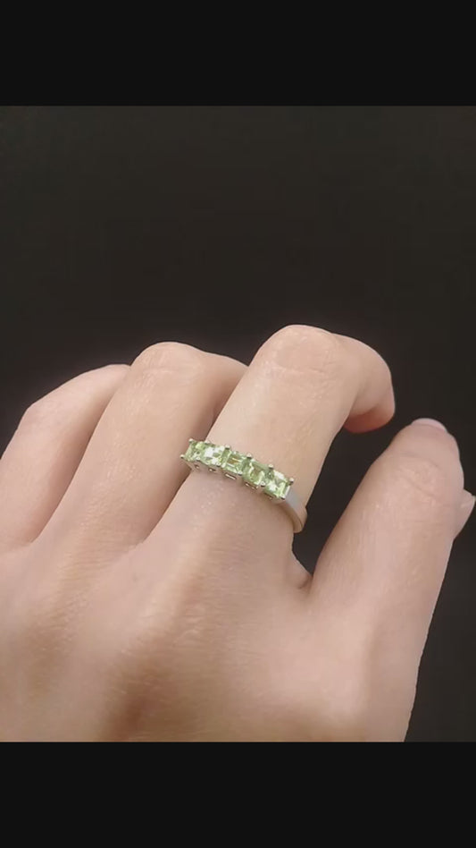 Madduckjewels | Natural Peridot Ring | 5-Stone Square Band | 925 Sterling Silver Rhodium-plated | RG2105pr