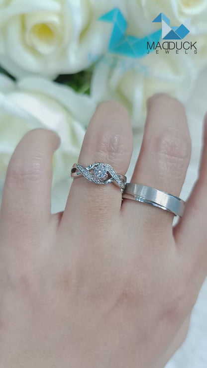 CZ Couple Ring Set – MadDuckJewels Sterling Silver 925 – His & Hers Engagement & Wedding Rings – Rhodium Plated, Nickel-Free – RG1728WGR-RG1741