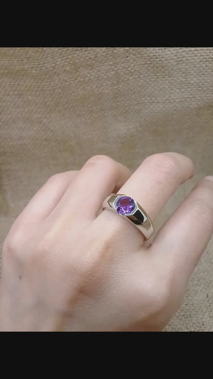 Madduckjewels | Natural Amethyst Ring | Wide Band Tension Set | 925 Sterling Silver Rhodium-plated | RG2107am
