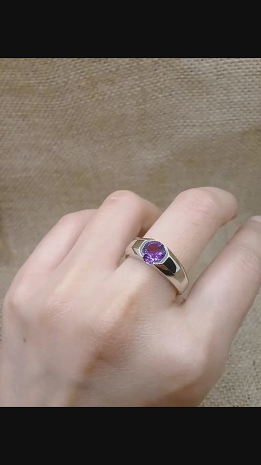 Madduckjewels | Natural Amethyst Ring | Wide Band Tension Set | 925 Sterling Silver Rhodium-plated | RG2107am