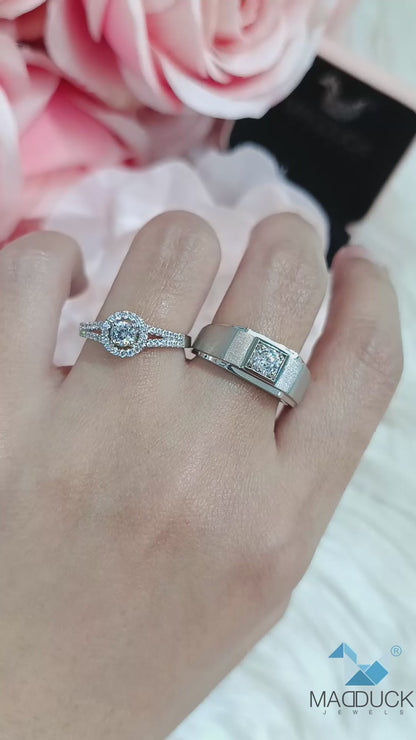 Cubiz Zirconia Sterling Silver 925 couple Rings with Rhodium plated / RG1826wgr-RG1531