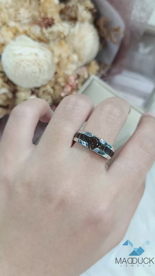 Madduckjewels Natural Smoky Quartz Sterling Silver Ring, Rhodium Plated — RG1625sm
