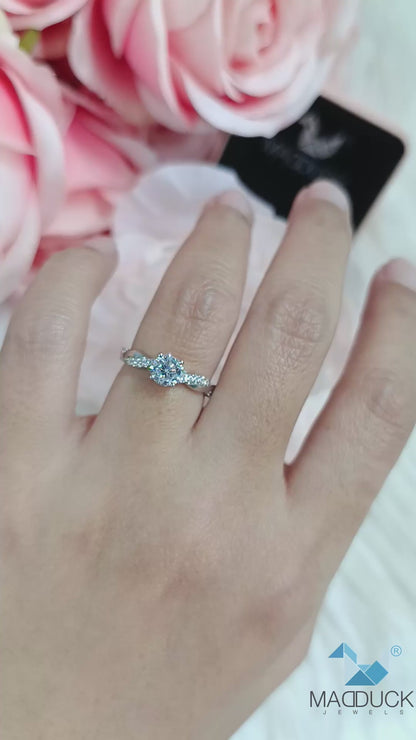 MadDuckJewels Sterling Silver 925 Engagement & Wedding Ring – CZ / Moissanite / Lab-Grown Diamond – Rhodium Plated, Nickel-Free – RG1606