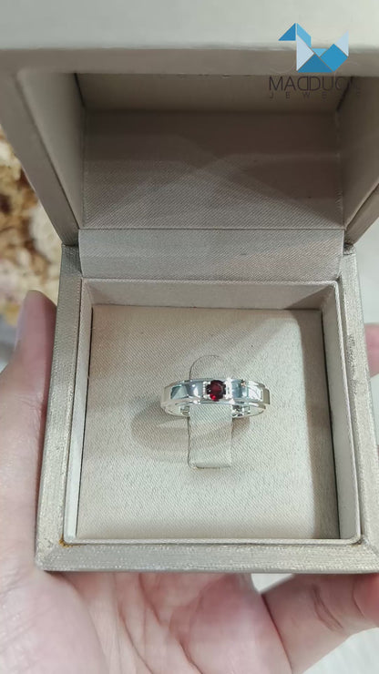 Madduckjewels | Natural Garnet Ring | Double Track Band | 925 Sterling Silver Rhodium-plated | RG1419-gn