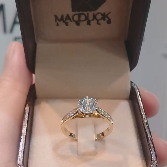 MadDuckJewels 18K Yellow Gold (75%) Engagement & Wedding Ring – CZ / Moissanite / Lab-Grown Diamond – Nickel-Free – RG1726-Y18