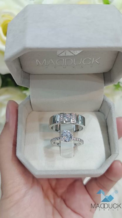 Cubiz Zirconia Sterling Silver 925 couple Rings with Rhodium plated / RG2101-RG2203