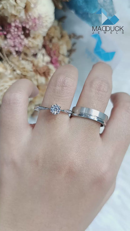 CZ Couple Ring Set – MadDuckJewels Sterling Silver 925 – His & Hers Engagement & Wedding Rings – Rhodium Plated, Nickel-Free – RG1469WGR-RG1902