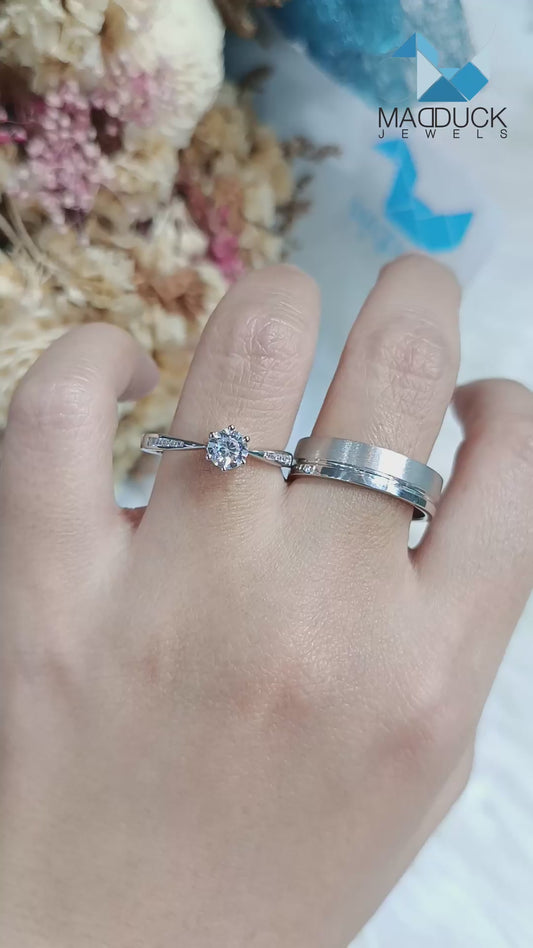 CZ Couple Ring Set – MadDuckJewels Sterling Silver 925 – His & Hers Engagement & Wedding Rings – Rhodium Plated, Nickel-Free – RG1469WGR-RG1902