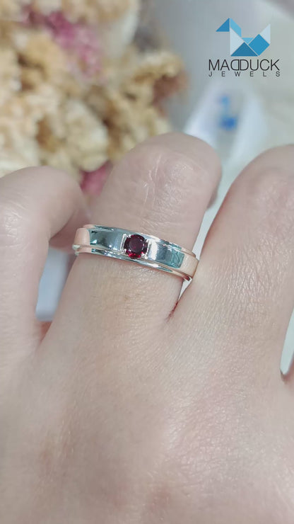 Madduckjewels | Natural Garnet Ring | Double Track Band | 925 Sterling Silver Rhodium-plated | RG1419-gn