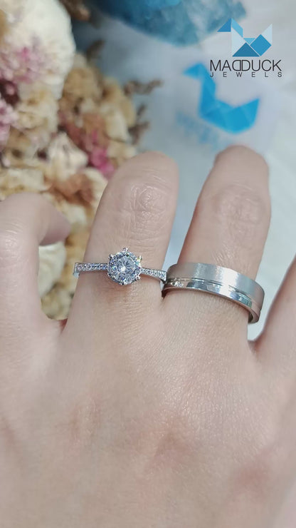 CZ Couple Ring Set – MadDuckJewels Sterling Silver 925 – His & Hers Engagement & Wedding Rings – Rhodium Plated, Nickel-Free – RG1469WGR-RG1705