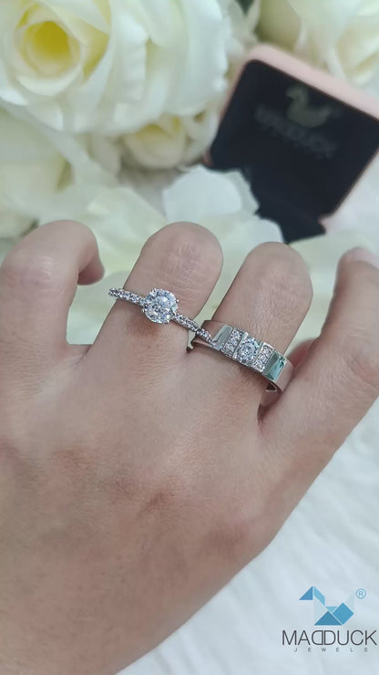 Cubiz Zirconia Sterling Silver 925 couple Rings with Rhodium plated / RG2101-RG2203