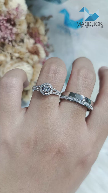 Moissanite Couple Ring Set – MadDuckJewels Sterling Silver 925 – His & Hers Engagement & Wedding Rings – Rhodium Plated, Nickel-Free – RG1470-RG1531