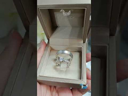 Cubiz Zirconia Sterling Silver 925 couple Rings with Rhodium plated / RG1718WGR-RG1526