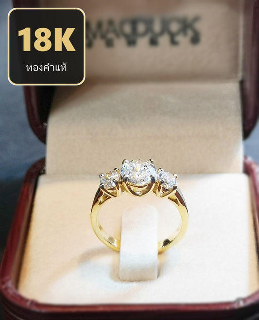 MadDuckJewels 18K Yellow Gold (75%) Engagement & Wedding Ring – CZ / Moissanite / Lab-Grown Diamond – Nickel-Free – RG1415-Y18