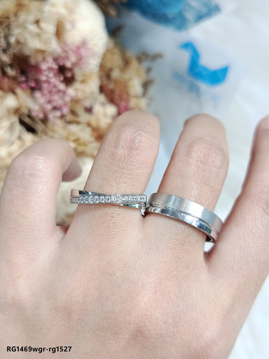 CZ Couple Ring Set – MadDuckJewels Sterling Silver 925 – His & Hers Engagement & Wedding Rings – Rhodium Plated, Nickel-Free – RG1469WGR-RG1527