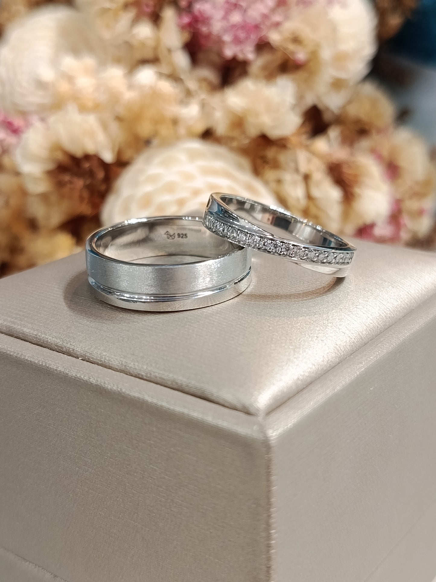 Cubiz Zirconia Sterling Silver 925 couple Rings with Rhodium plated / RG1469WGR-RG1527