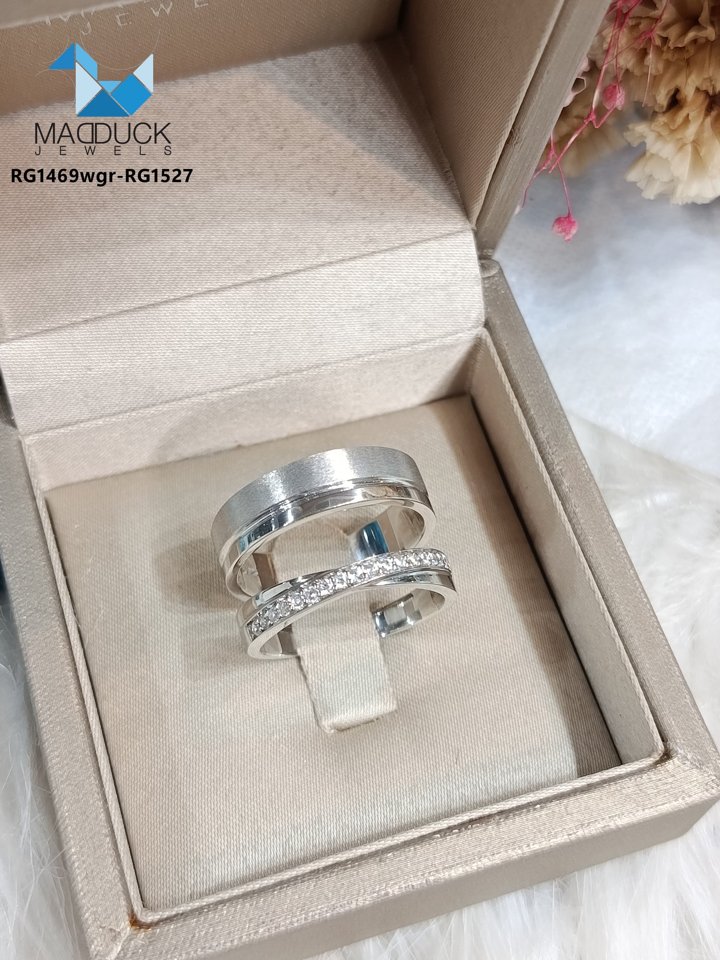 Cubiz Zirconia Sterling Silver 925 couple Rings with Rhodium plated / RG1469WGR-RG1527