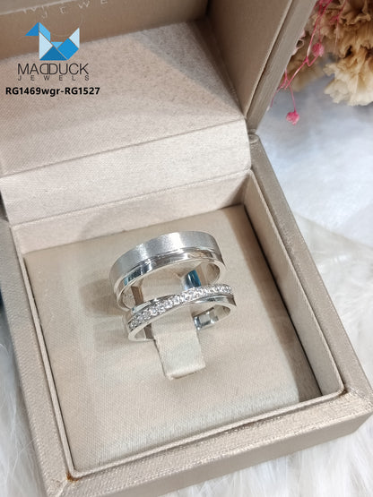 Cubiz Zirconia Sterling Silver 925 couple Rings with Rhodium plated / RG1469WGR-RG1527