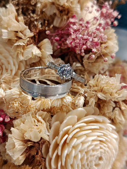 Cubiz Zirconia Sterling Silver 925 couple Rings with Rhodium plated / RG1469WGR-RG1705