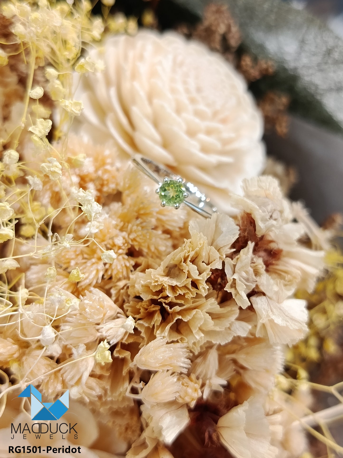 Madduckjewels | Natural Peridot Ring | Slim Solitaire | 925 Sterling Silver Rhodium-plated | RG1501pr