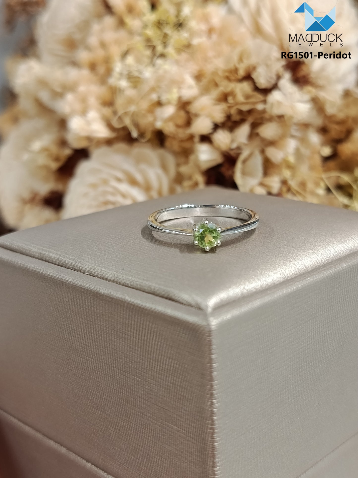 Madduckjewels | Natural Peridot Ring | Slim Solitaire | 925 Sterling Silver Rhodium-plated | RG1501pr